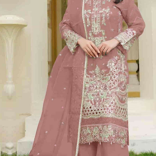 Anaita Brown Fox Georgette Stitched Suit with Embroidery Sequins - Distacart