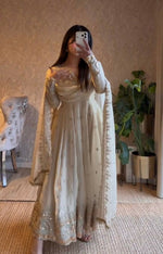 Thumbnail for Teeya Creation White Fendy Silk Designer Heavy Work Wedding Wear Long Gown - Distacart