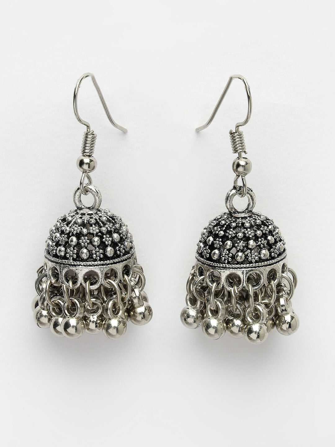 NVR Women's Silver-Toned German Silver Oxidised Dome Shaped Jhumka Earrings - Distacart