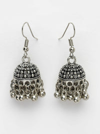 Thumbnail for NVR Women's Silver-Toned German Silver Oxidised Dome Shaped Jhumka Earrings - Distacart