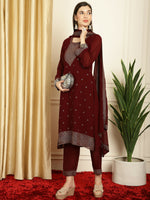 Thumbnail for Jyoti Fashion Women's Maroon Georgette Resham Thread & Sequin Kurta with Trouser & Dupatta - Distacart