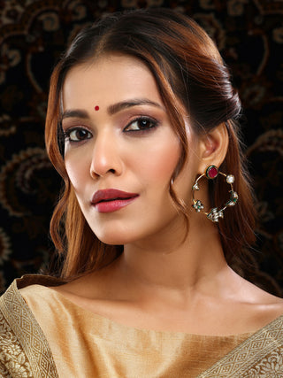 Ruby Raang Gold Polished Kundan Work Multi-Color Round Kundan Earrings