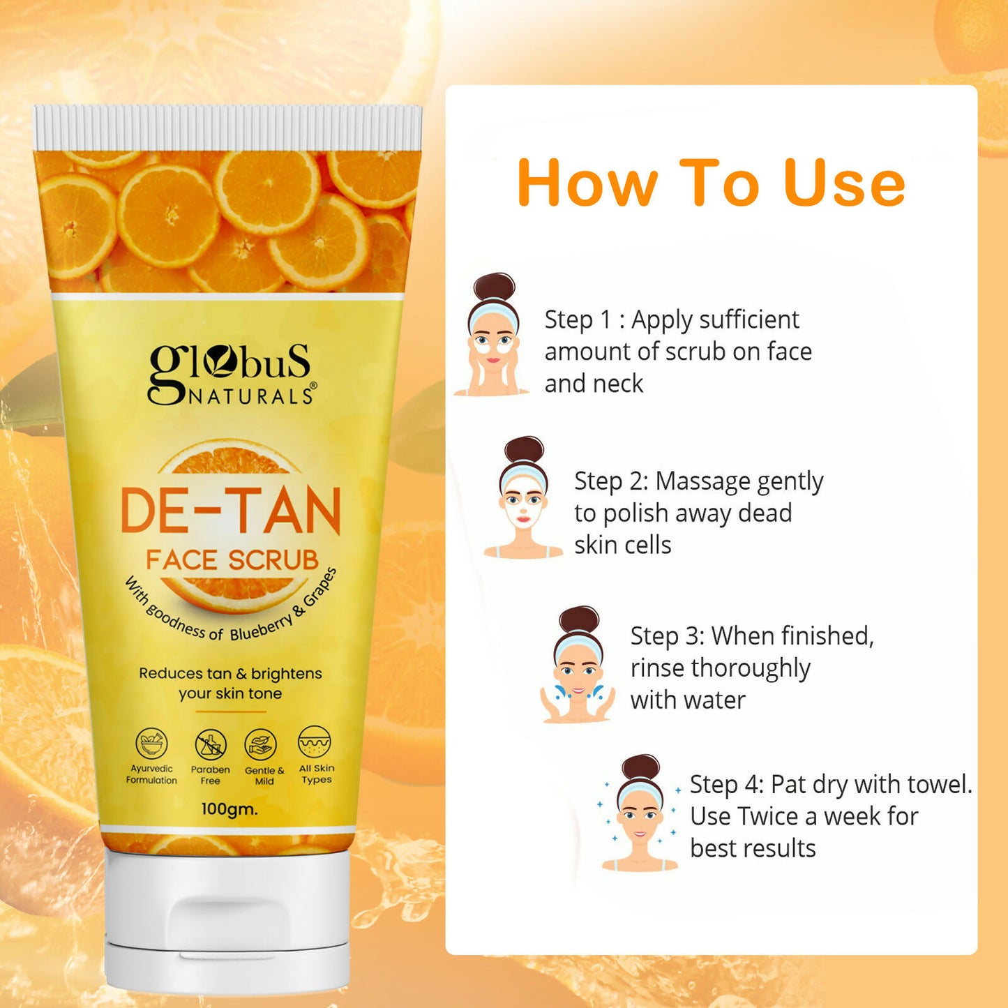 Globus Naturals De Tan Face Scrub, Suitable For All Skin Types - Distacart