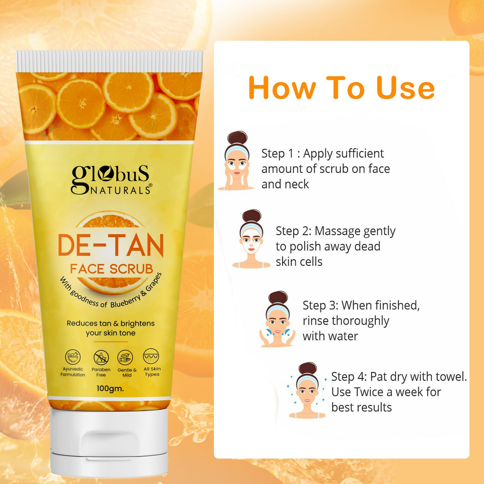 Globus Naturals De Tan Face Scrub, Suitable For All Skin Types - Distacart