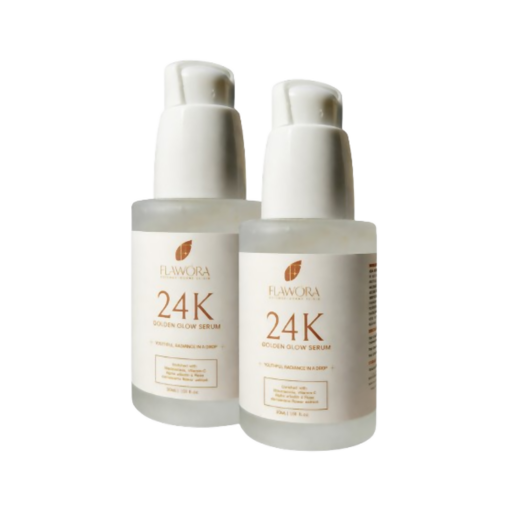Flawora 24k Golden Glow Face Serum with vitamin C for Pigmentation, Anti-Aging and Brightening Skin - Dista