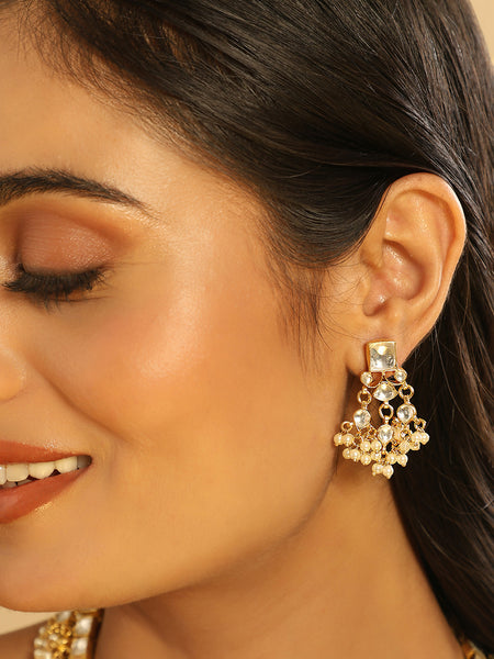 Nuyug 22K Gold Plated Ivory Dusk Kundan Earrings