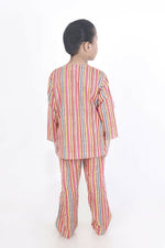 Thumbnail for Breathables Kids Cotton Stripes Print Kurta Pyjama Night Suit - Multicolor - Dista