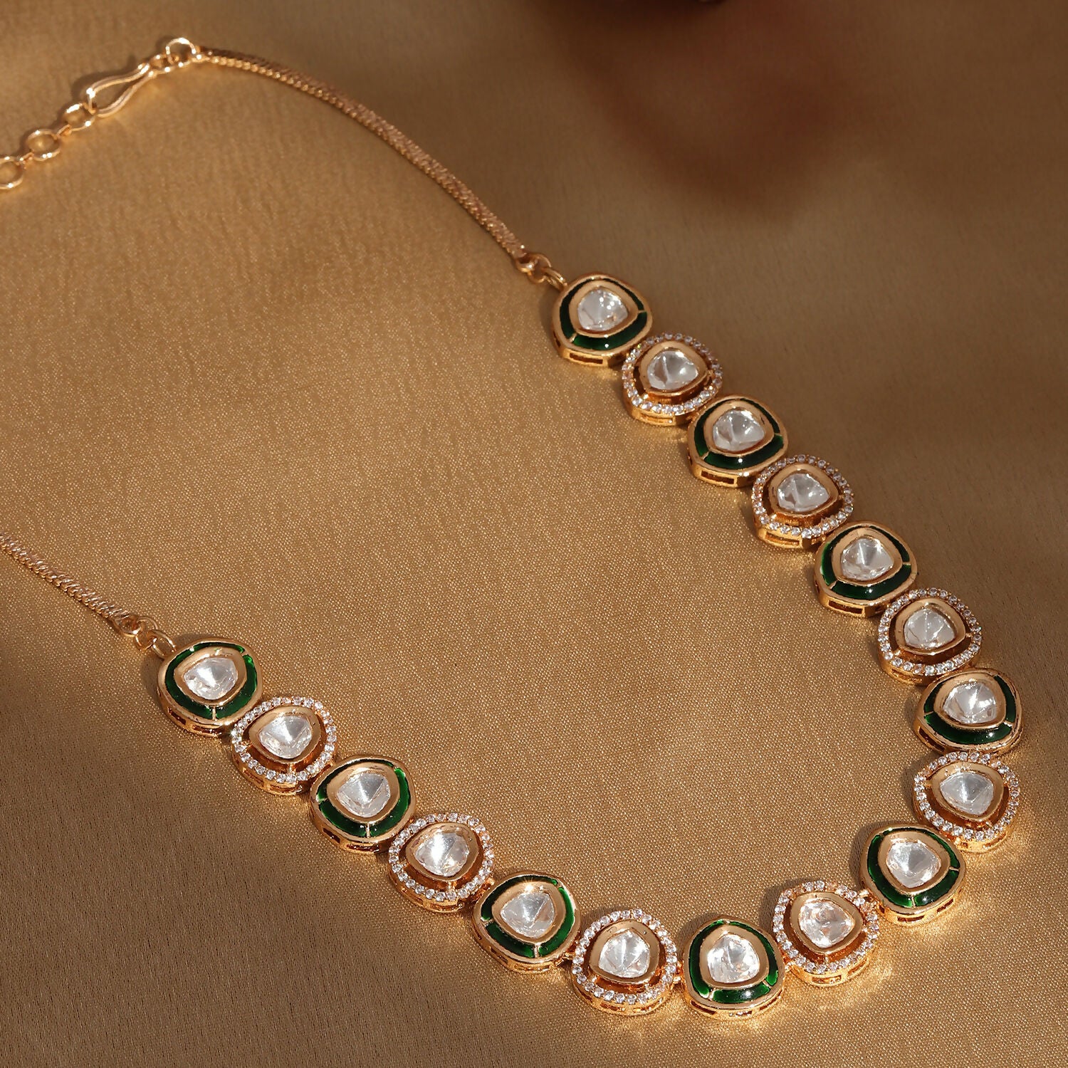 Kundan and Diamond Neckpiece with Meenakari (Gold) - Ruby Raang - Distacart