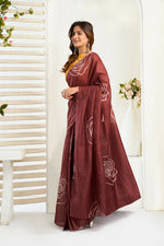 Thumbnail for Vastranavya Dark Brown Digital Printed Linen Ready To Wear Designer Saree with Unstitched Blouse - Distacart