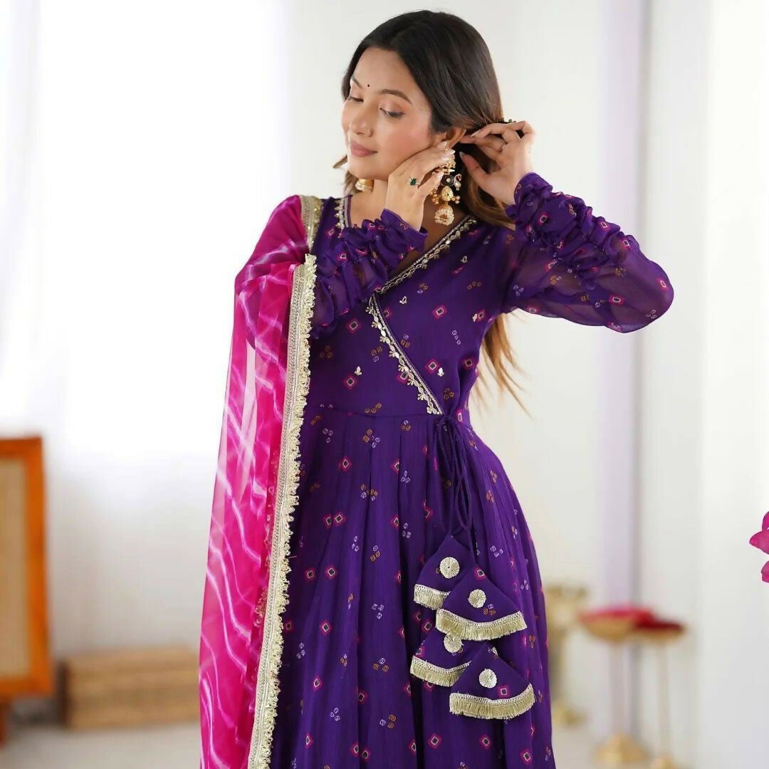 Teeya Creation Purple Faux Georgette Gown