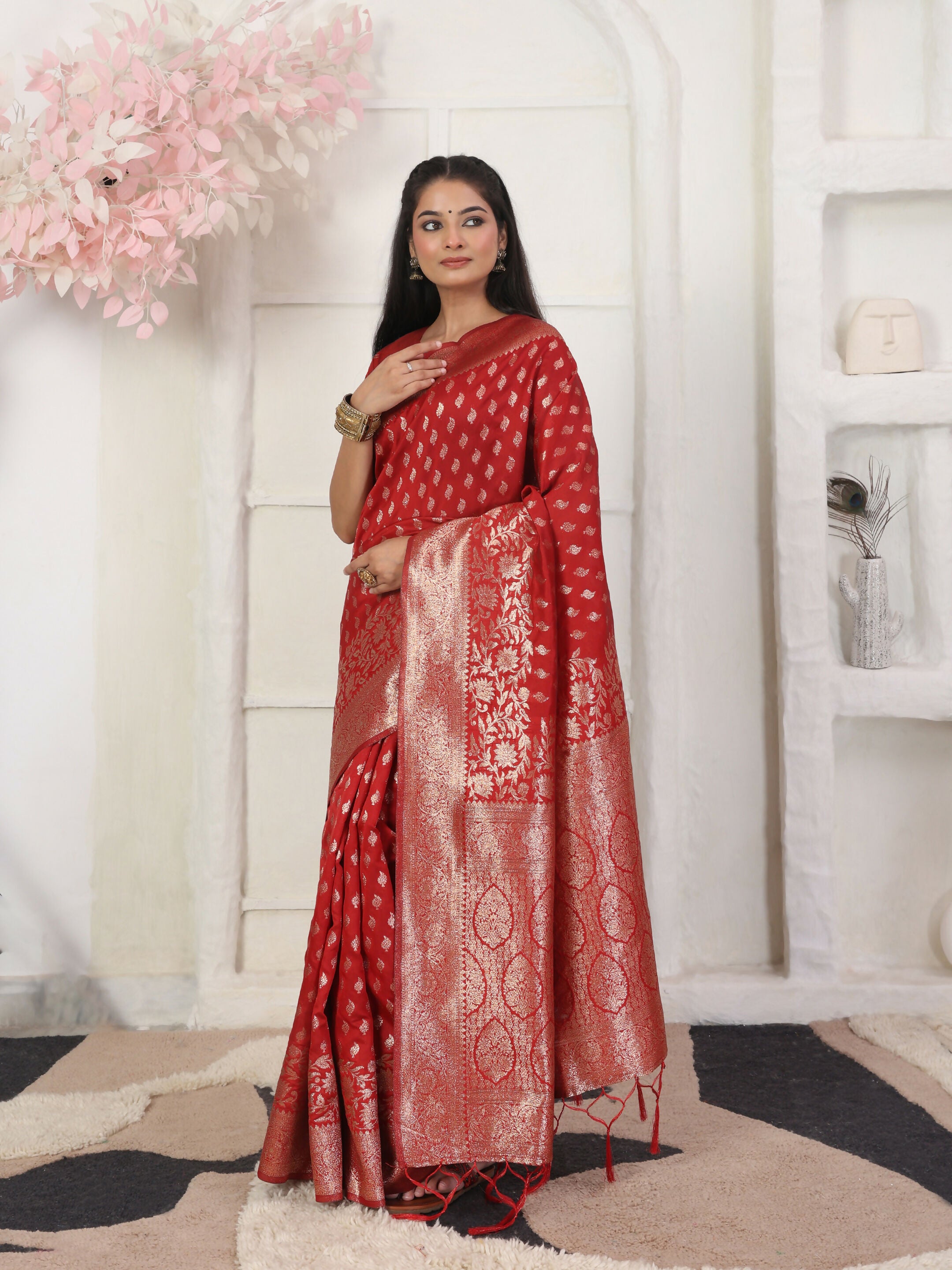 Astita Lichi Silk Red Saree