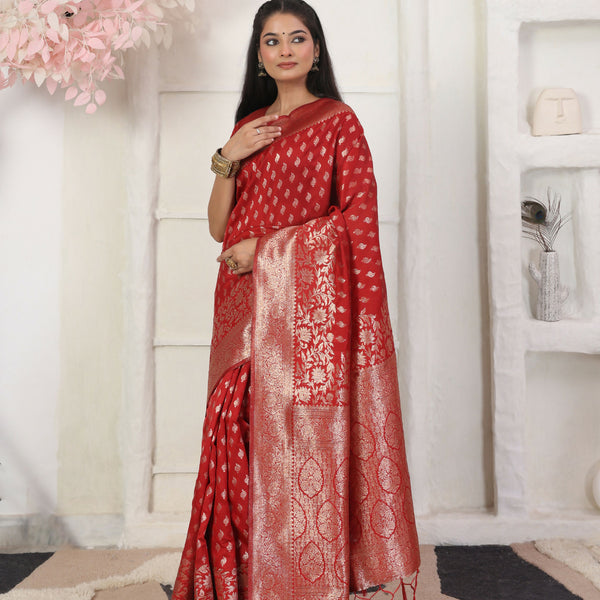 Astita Lichi Silk Red Saree