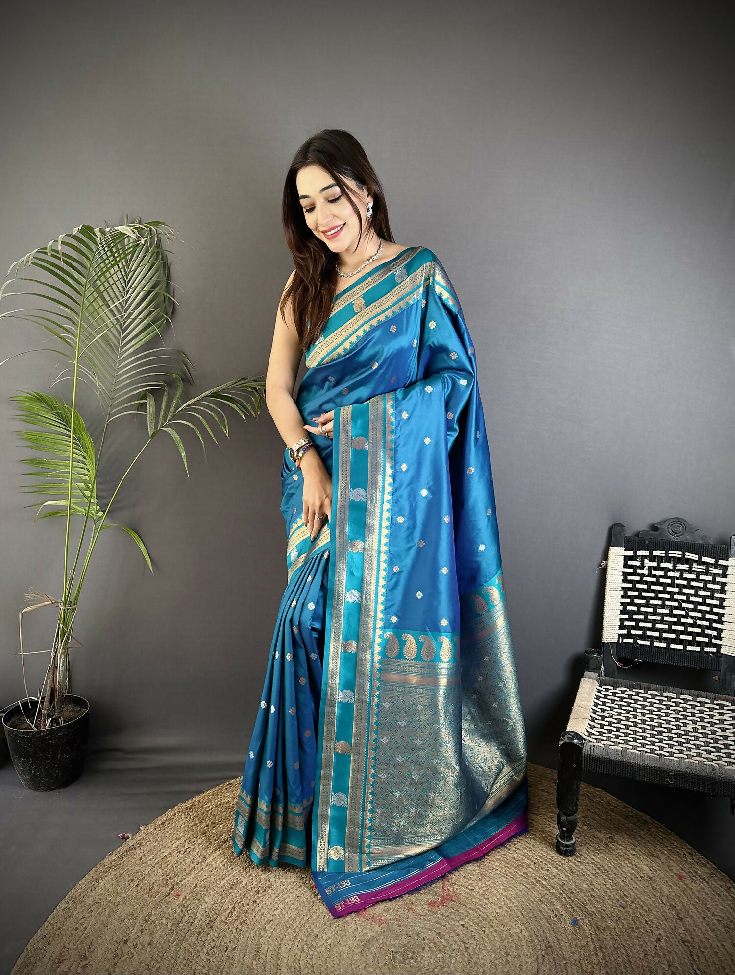 Joban Fashion Sky Blue Banarasi Soft Silk Woven Saree