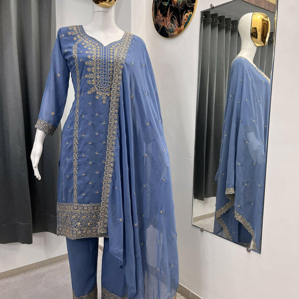 Teeya Creation Lavender Color Faux Georgette Embroidery Work Party Wear Salwar Suit - Distacart
