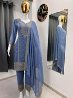 Thumbnail for Teeya Creation Lavender Color Faux Georgette Embroidery Work Party Wear Salwar Suit - Distacart