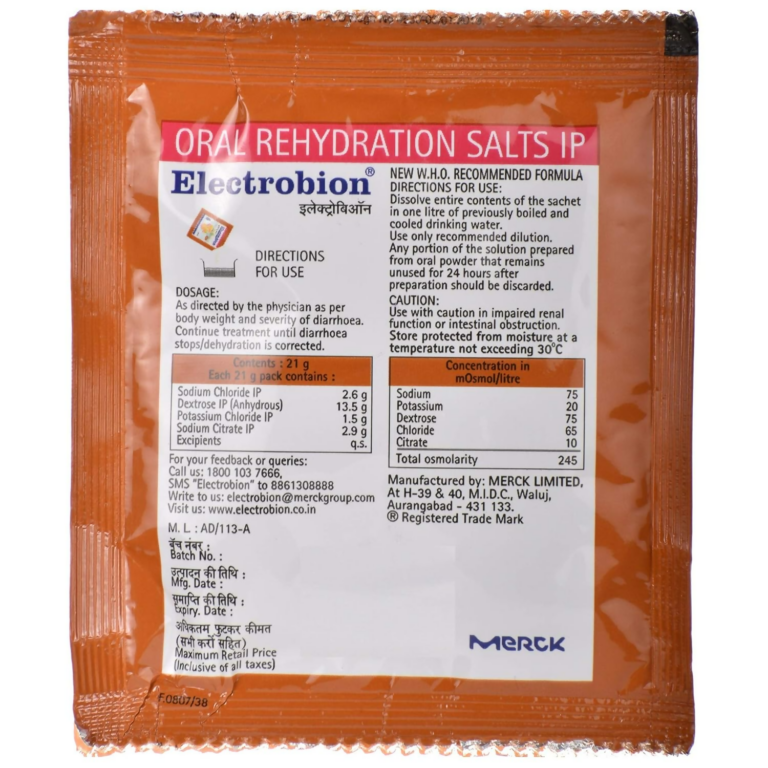 Electrobion - Oral Rehydration Powder (Orange Flavour) - Distacart