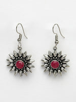Thumbnail for NVR Women's Silver-Toned Artificial Stones German Silver Oxidised Drop Earrings - Distacart