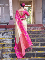 Thumbnail for Shree Shyam Fashion Cream Soft Silk Saree - Distacart