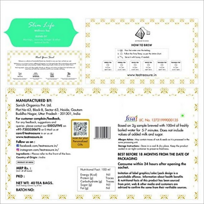 Tea Treasure Slim Life Tea Bags - Distacart