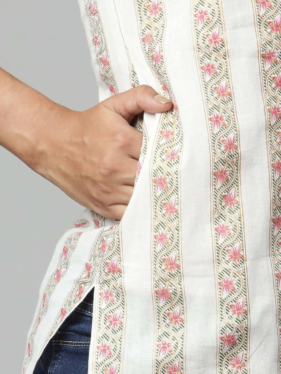 Ahalyaa Womens Off White Color Pure Cotton Printed Kurtas - Distacart