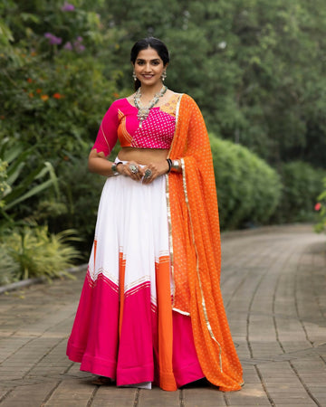 Yash Enterprise Orange Rayon Cotton Embroidery Semi Stitched Navratri Top Chaniya Choli - Dista
