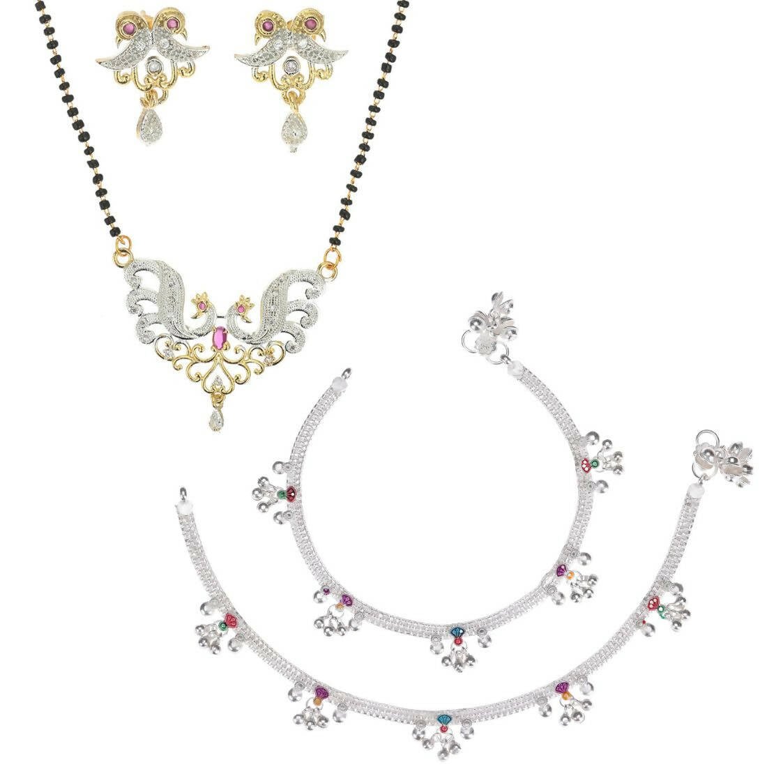 AanyaCentric Gold-plated Mangalsutra Pendant Earring Set & Silver Plated Anklet - Distacart