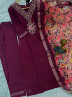 Thumbnail for Teeya Creation Womens Wine Embroidered Kurta Pant Set - Dista