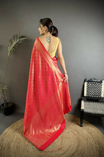 Thumbnail for Joban Fashion Red Paisley & Floral Soft Satin Silk Banarasi Silk Saree - Distacart
