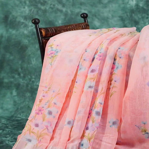 Baby Peach Floral Print Semi Chanderi Saree By Gayathri Reddy Designer Studio - Distacart