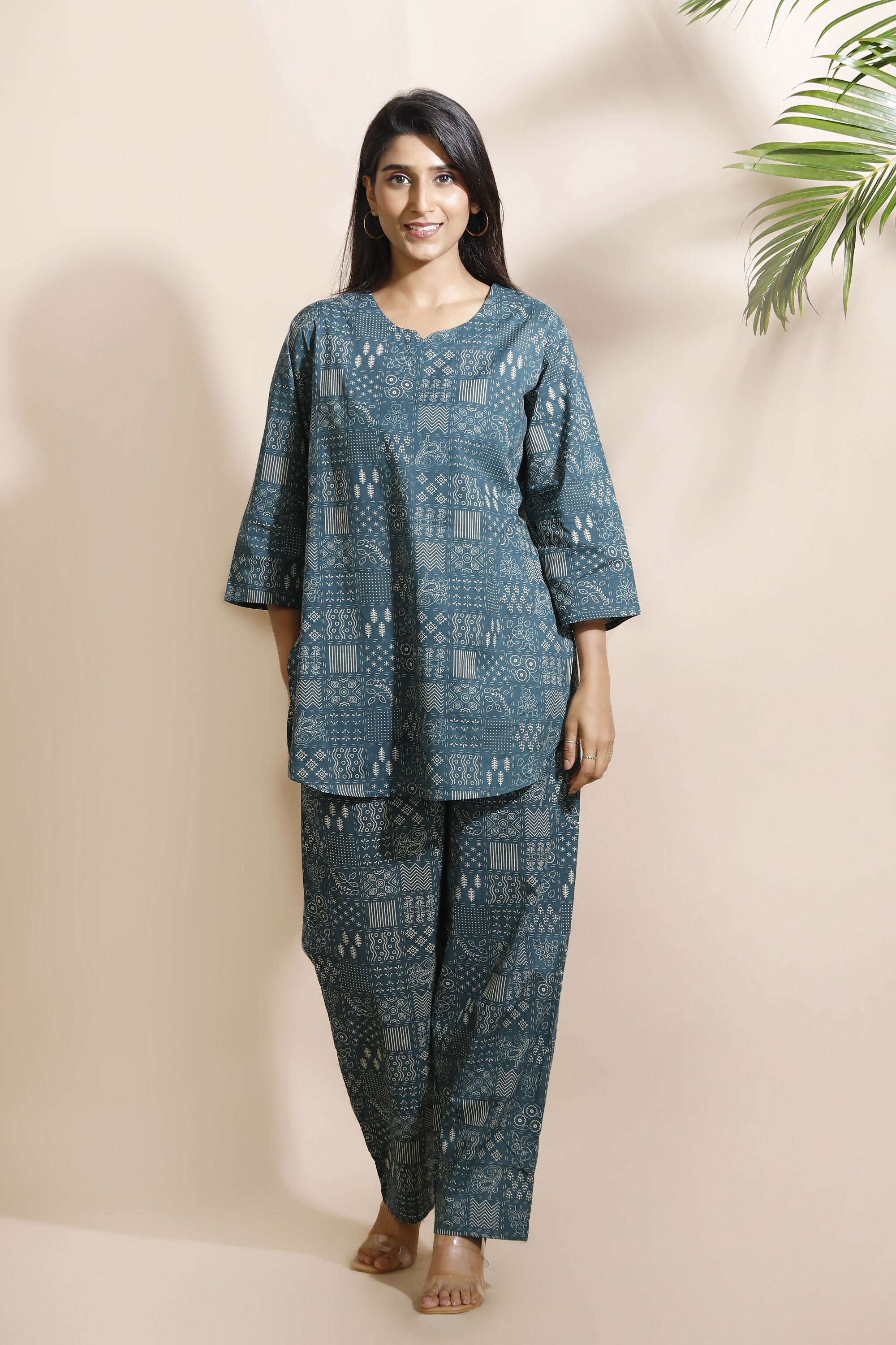 Breathables Abstract Green Cotton Kurta & Pant Co-Ord Set - Dista