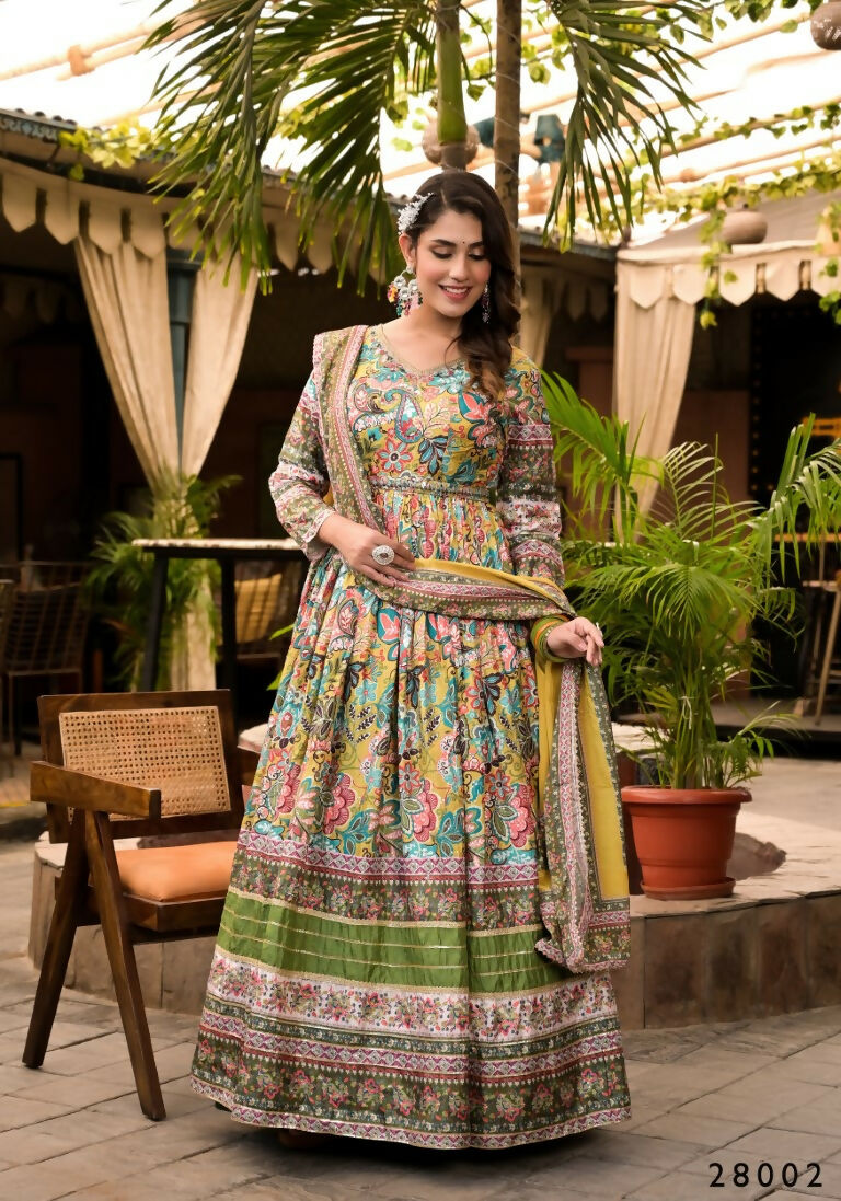 Wedding Designer Multi Soft Dola Silk Anarkali suit with Dupatta - Sanj - Distacart