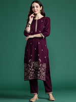 Thumbnail for Indo Era Ethnic Motifs Embroidered Sequinned Kurta with Trousers