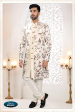 Thumbnail for Joban Fashion Men's Cream Straight Malai Silk Thread And Sequence Embroidery All Over 3 Pc Kurta Set - Distacart