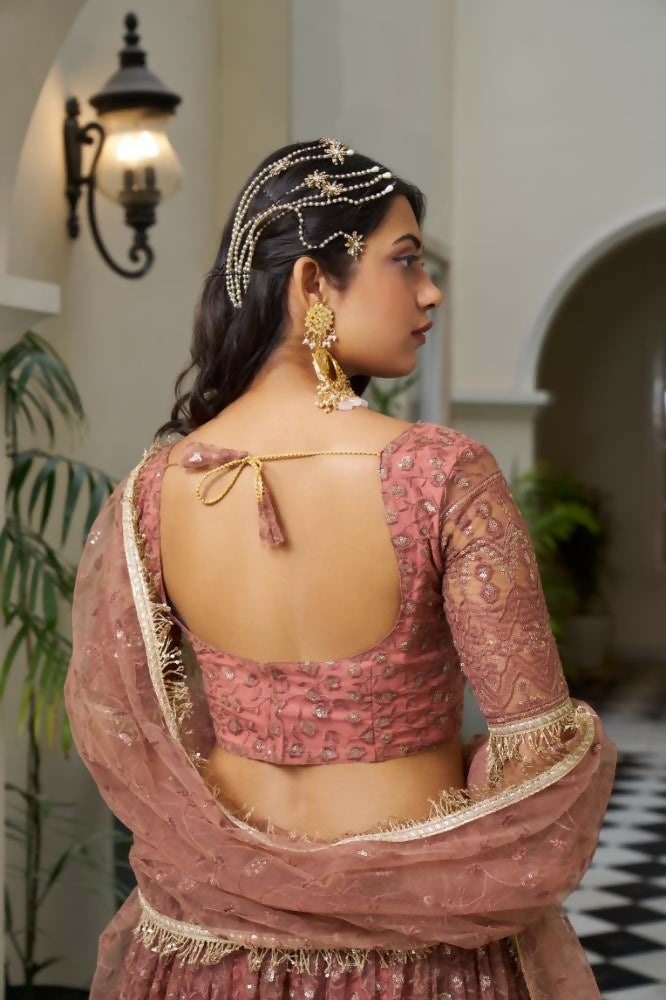 Aastha Fashion Rust Butterfly Net Tone To Tone Cotton Thread Work And Sequence Work Embroidery Wedding Wear Lehenga Choli - Distacart