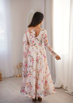 Thumbnail for Teeya Creation Cream Faux Georgette Digital Print Party Wear Long Gown - Distacart