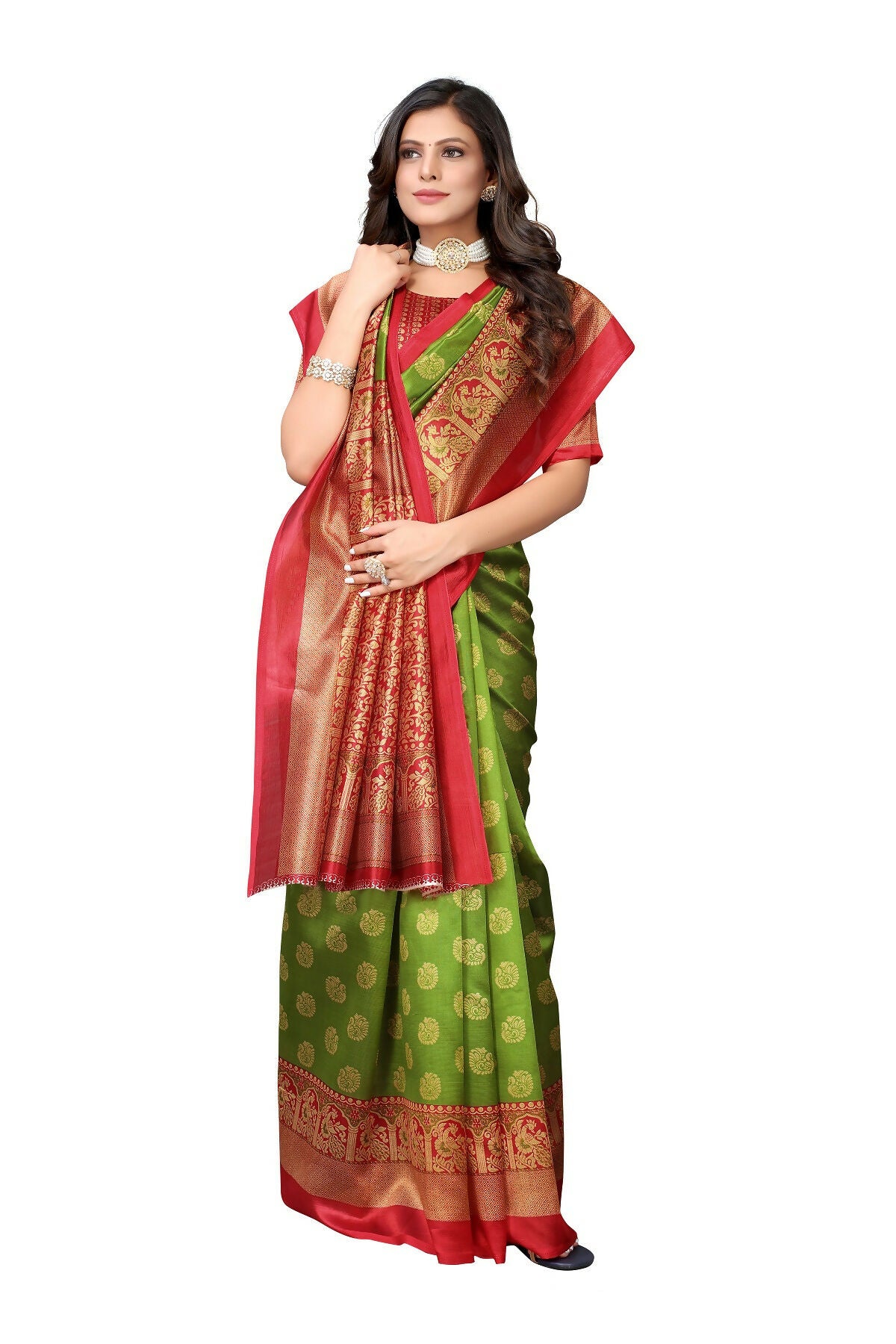 Vamika Green Printed Art Silk Saree - Distacart
