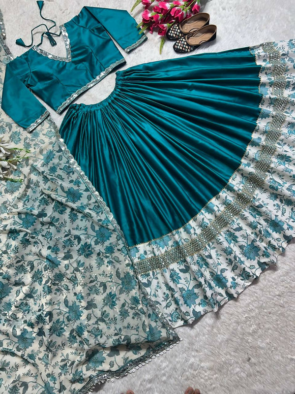 Preksha Creation Indian Namarari Special Sky Blue Women Digital Print and 9 mm Sequence work Lehenga Choli - Distacart