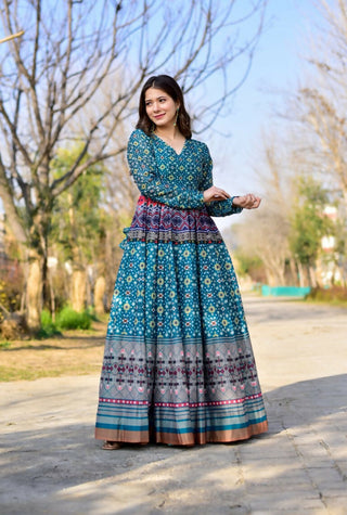 Jyoti Fashion Women's Blue Heavy Digital Printed Cotton Silk Anarkali Dress - Distacart