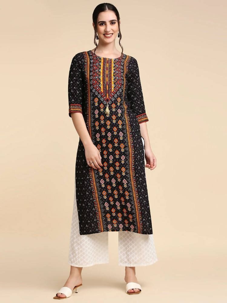 Anubhutee Black & Off-White Printed Kurta with Palazzos - Distacart