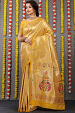 Thumbnail for Jyoti Fashion Women's Yellow Paithani Silk Zari Woven Saree with Blouse - Distacart