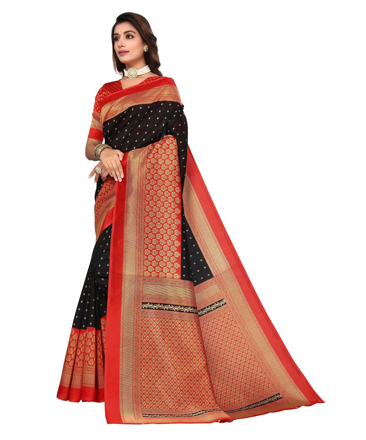 Vamika Black Printed Art Silk Saree - Distacart