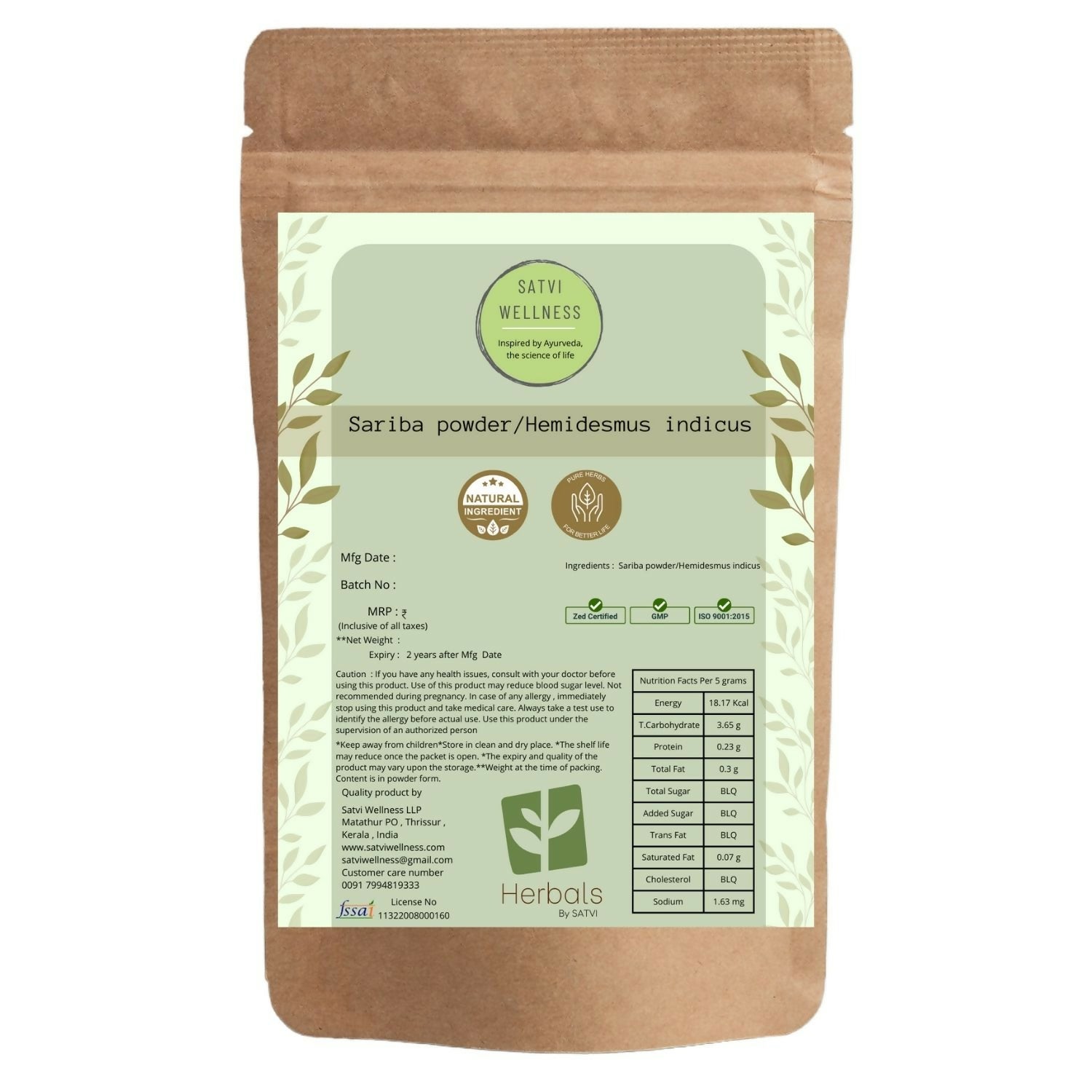 Satvi Wellness Sariba Powder | Hemidesmus Indicus - Distacart