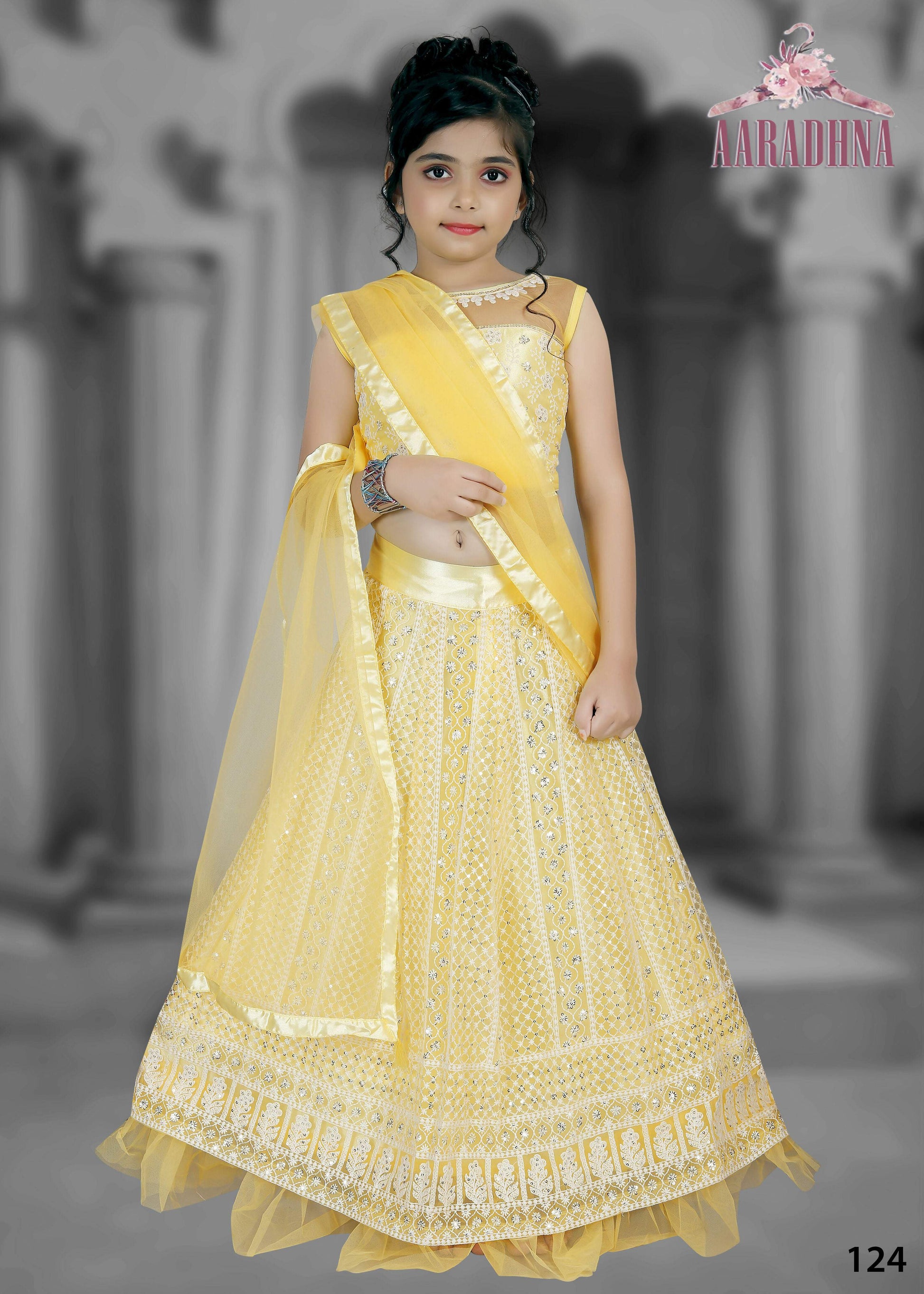 Wedding Designer Navy blue Net Kidswear Lahenga - Aaradhna - Distacart