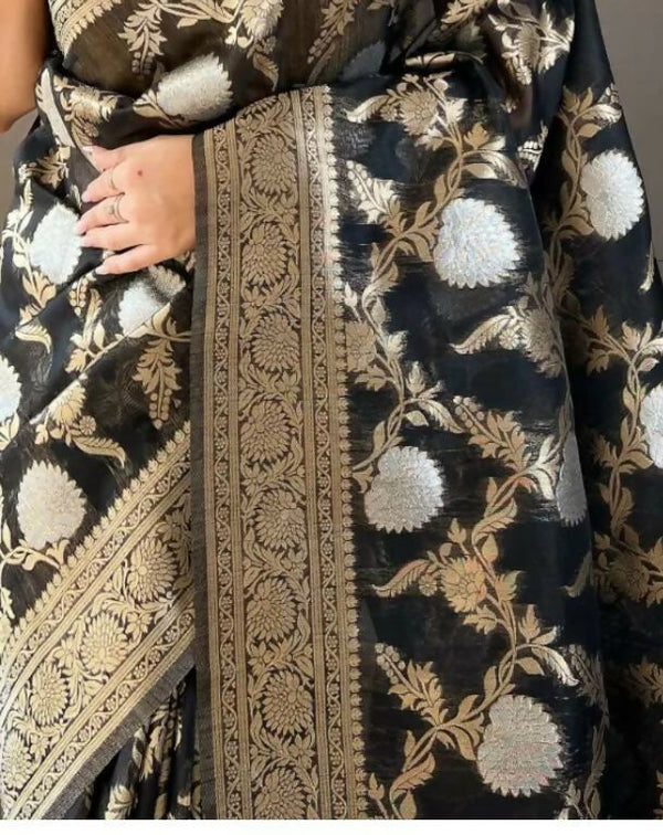Preksha Creation Banarasi Soft Silk Women Black Saree - Distacart