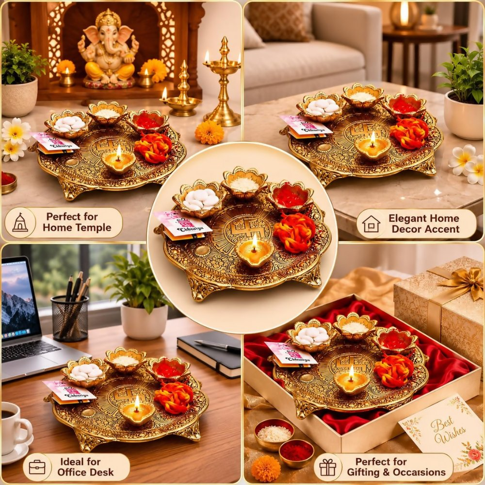 Chhariya Crafts Metal Pooja Thali With Diya - Dista