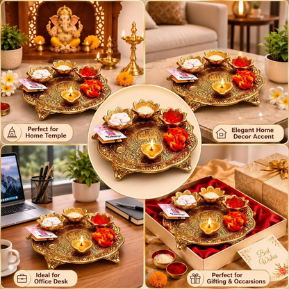 Chhariya Crafts Metal Pooja Thali With Diya - Dista
