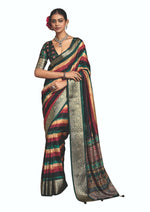 Thumbnail for Joban Fashion Multicolor Art Silk With Fine Viscose Border Ajrak Full Body Print With Soft Finish Saree
