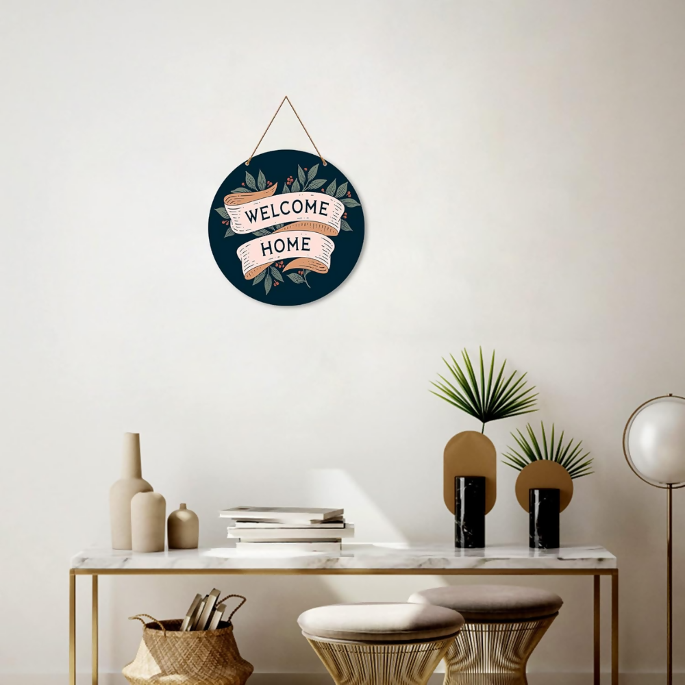 Artvibes Welcome Home Round Wood Design Artworks Hangings Ornaments - Dista