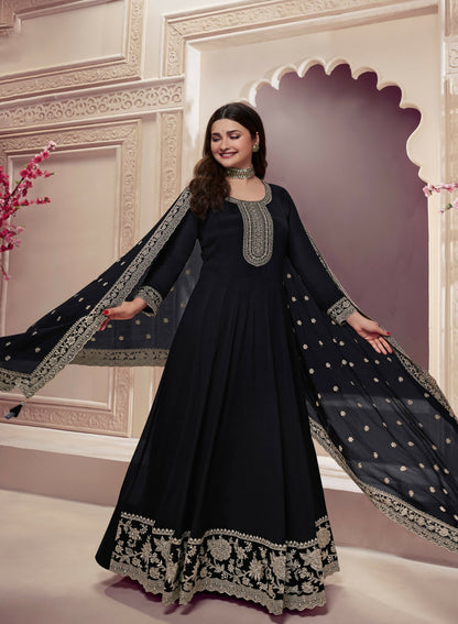 Anaita Black Embroidered Silk Stitched Anarkali Suit - Distacart