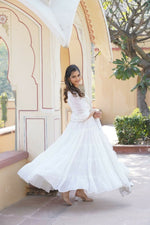 Thumbnail for Aastha Fashion Women's White Faux Georgette 5 Layer Frill Work Anarkali Dress with Dupatta - Distacart